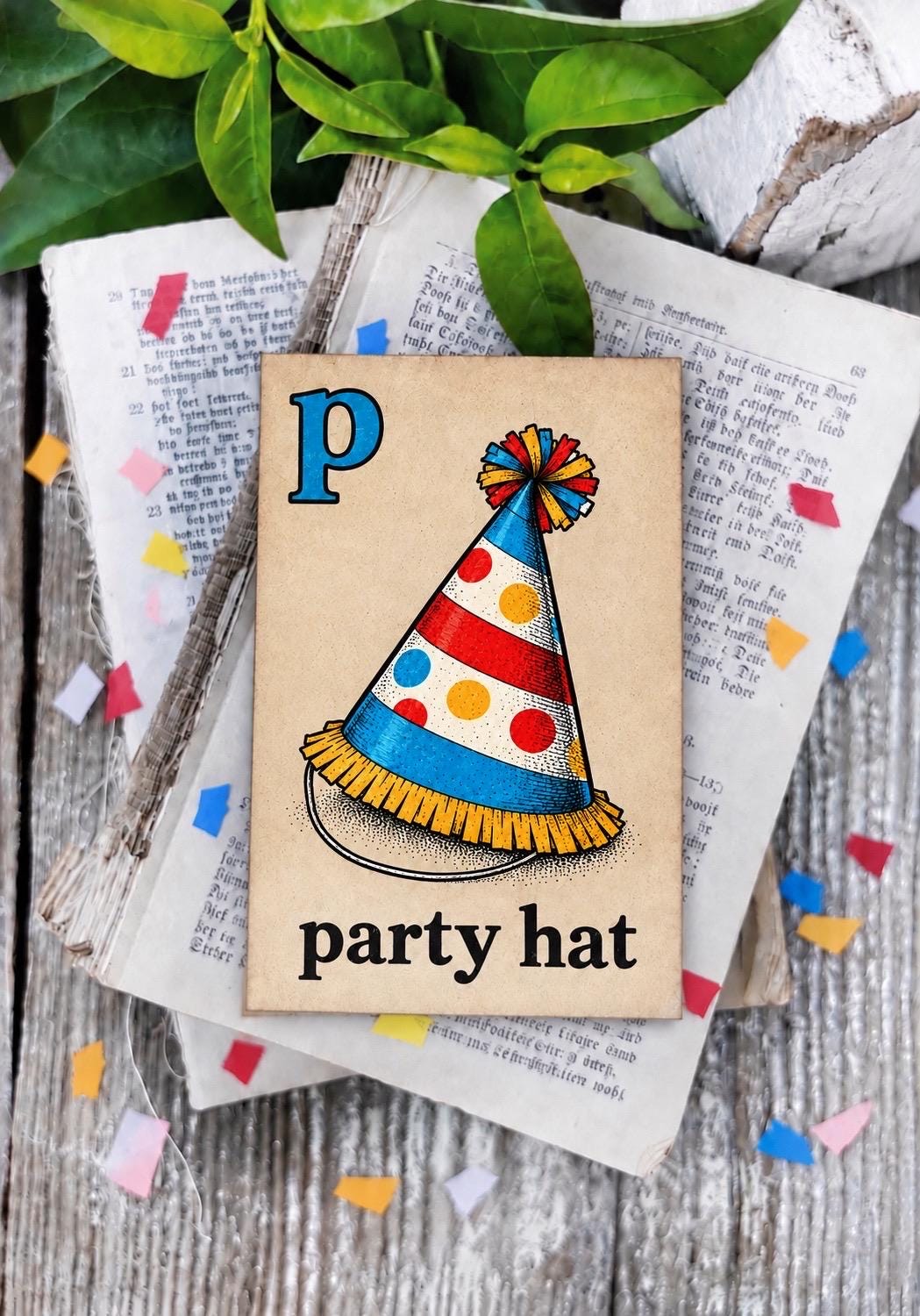 PARTY HAT Flash Card Vintage Birthday Farmhouse Decor