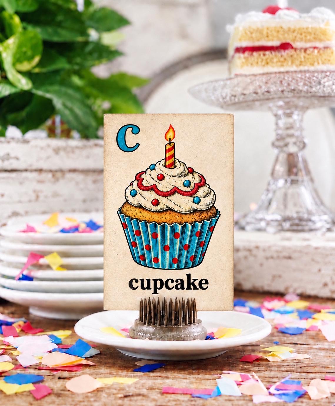 CUPCAKE Flash Card Vintage Birthday Farmhouse Decor