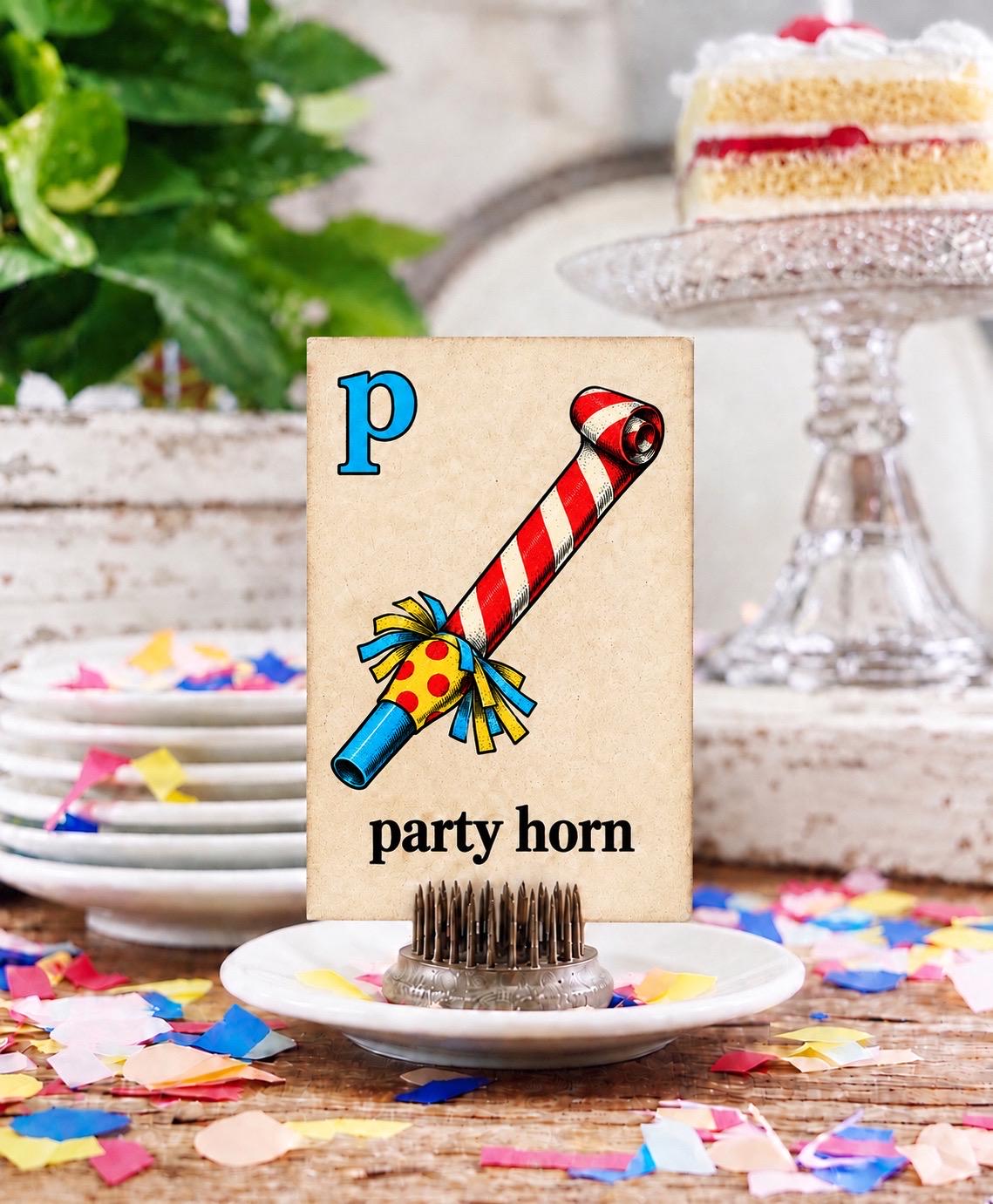 PARTY HORN Flash Card Vintage Birthday Farmhouse Decor
