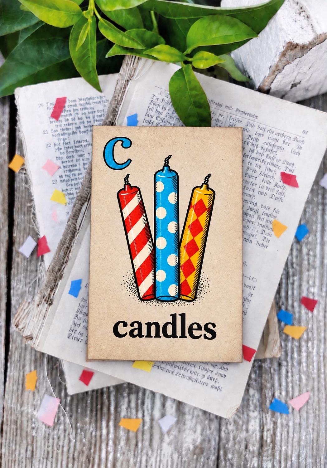 CANDLES Flash Card Vintage Birthday Farmhouse Decor