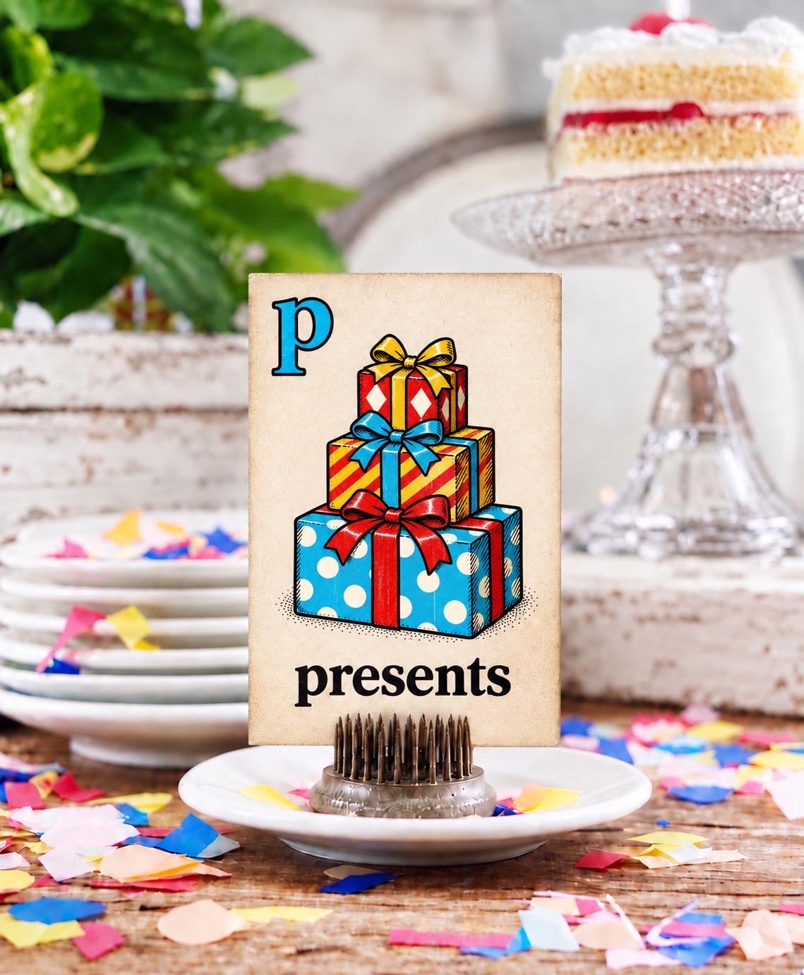 PRESENTS Flash Card Vintage Birthday Farmhouse Decor