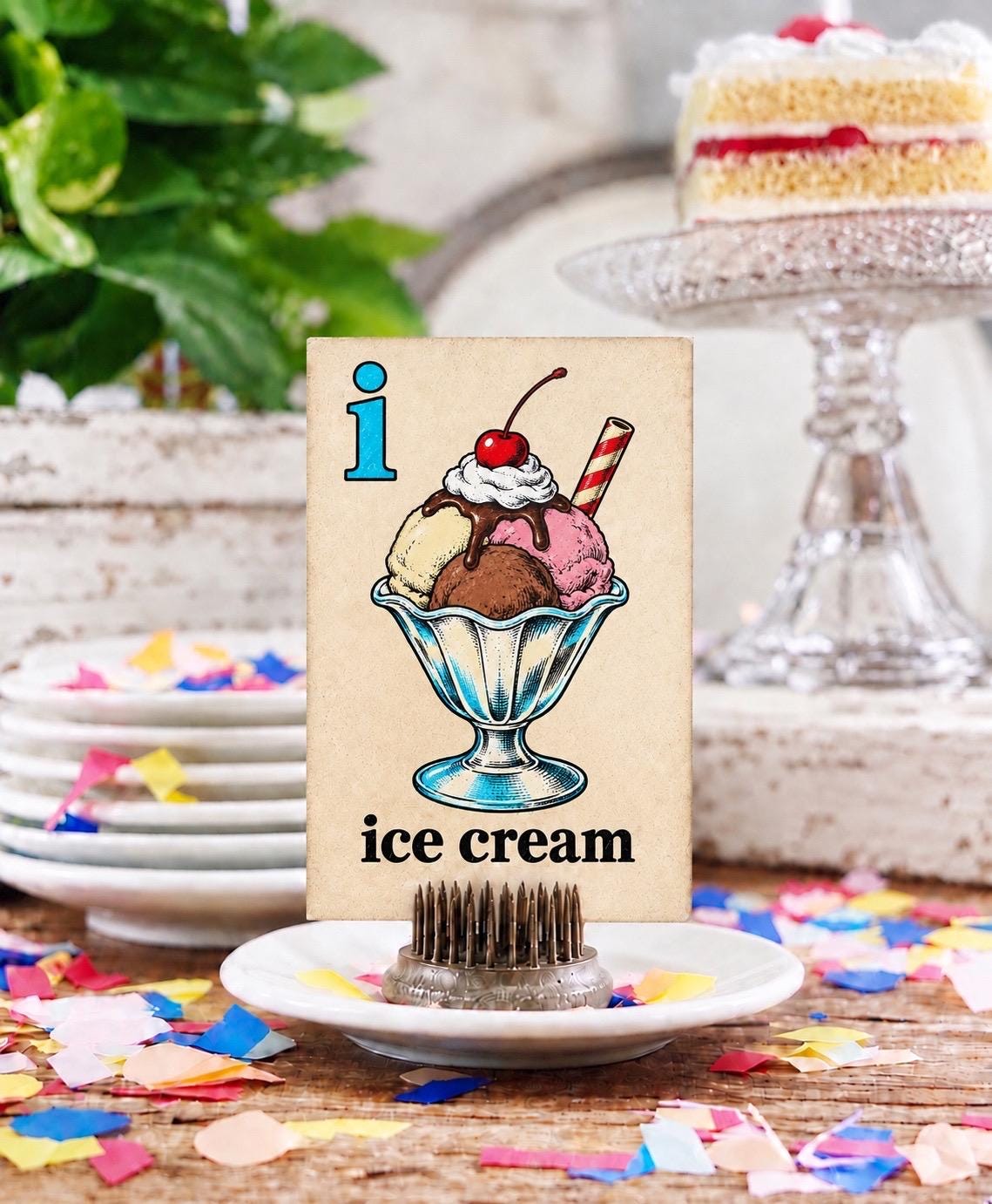 ICE CREAM Flash Card Vintage Birthday Farmhouse Decor