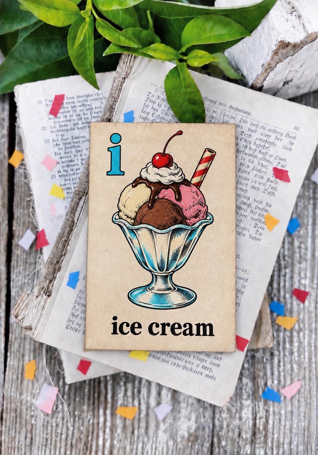 ICE CREAM Flash Card Vintage Birthday Farmhouse Decor