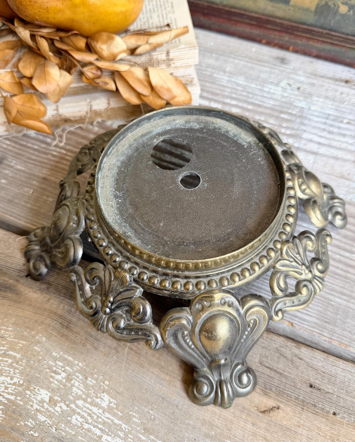 Antique Metal Brass BRASS Ornate Lamp Base Pedestal Light Part Architectural Industrial Salvage Farmhouse Decor