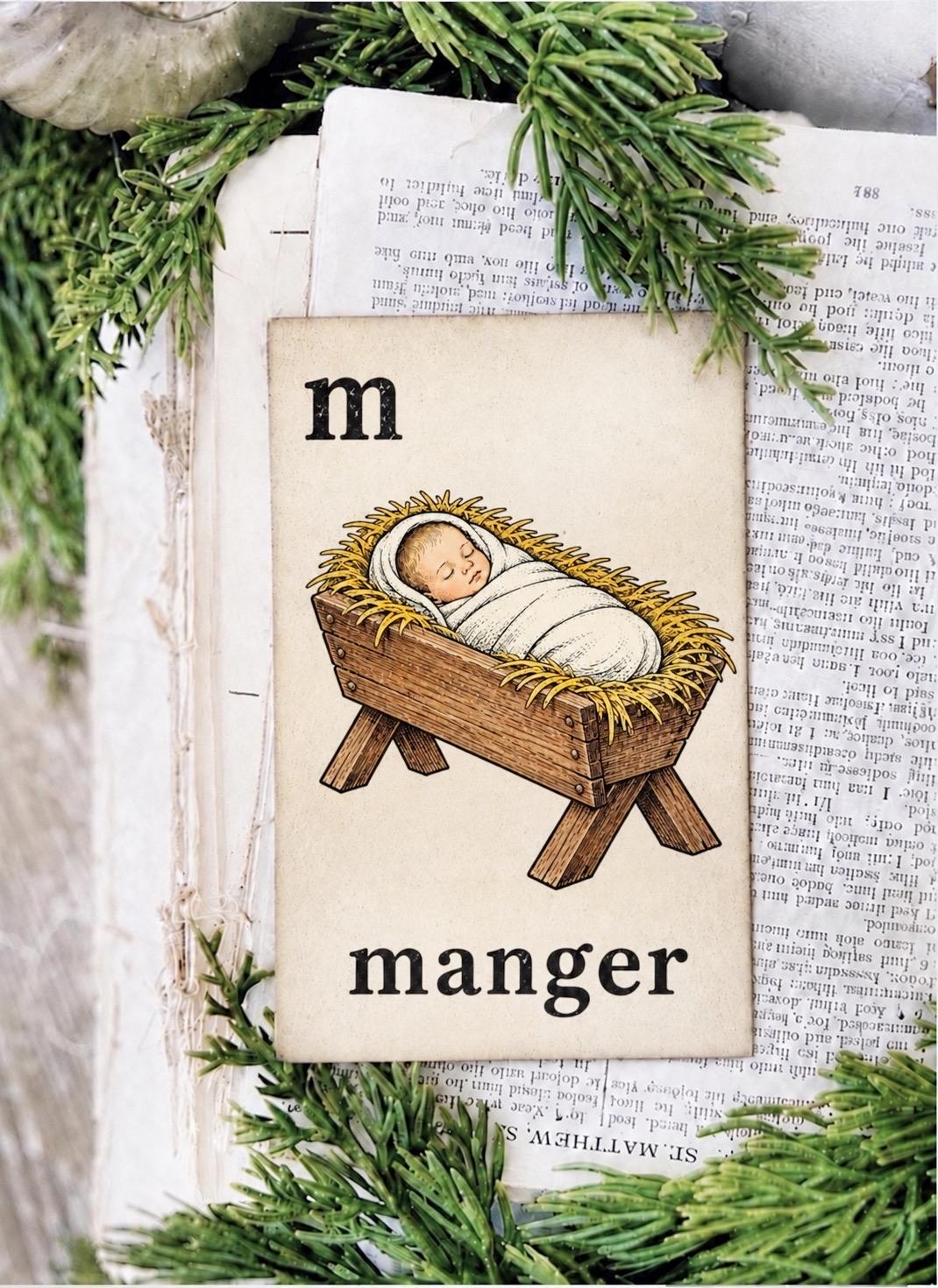 MANGER Flash Card Vintage Christmas Farmhouse Decor Party