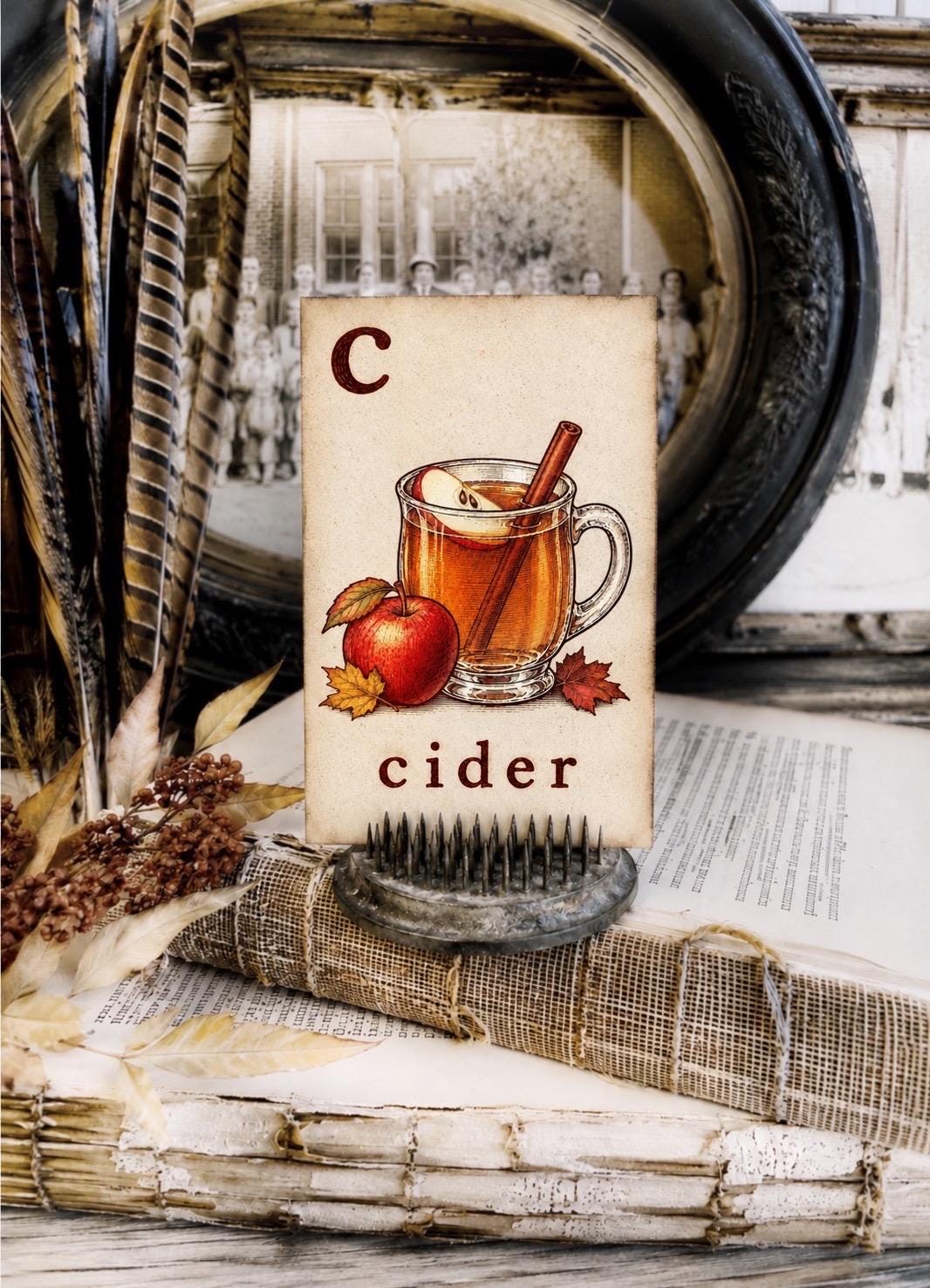 CIDER Flash Card Vintage Farmhouse Fall Halloween Autumn Apple Decor Party