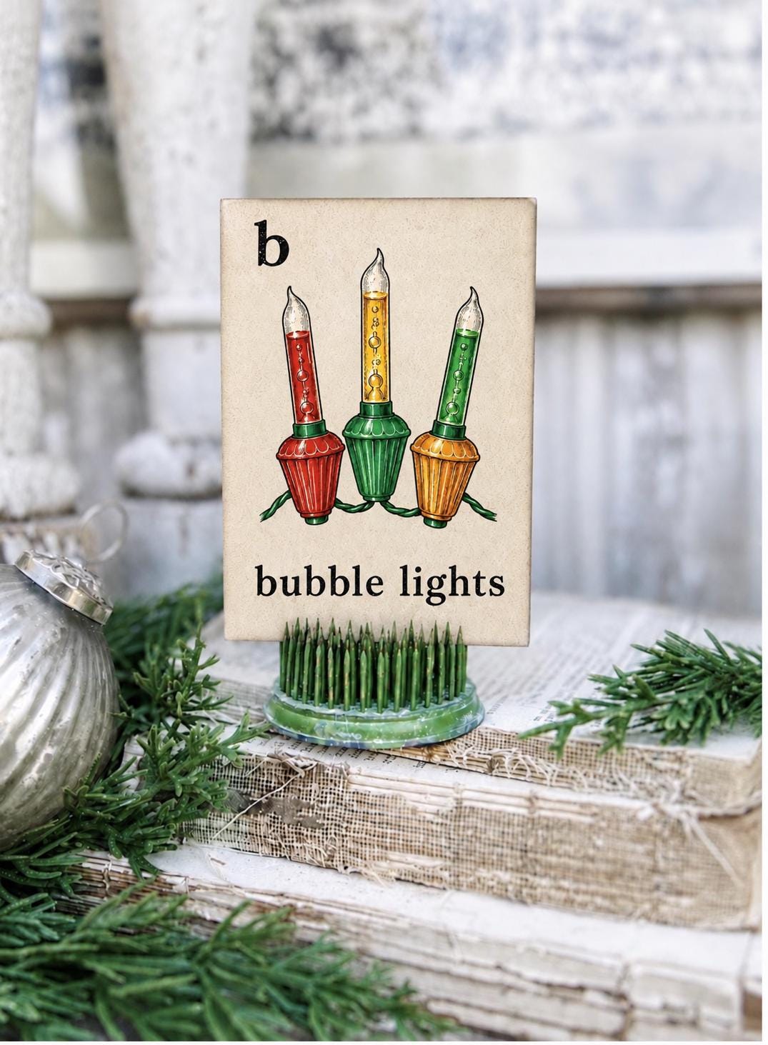 BUBBLE LIGHTS Flash Card Vintage Christmas Farmhouse Decor Party