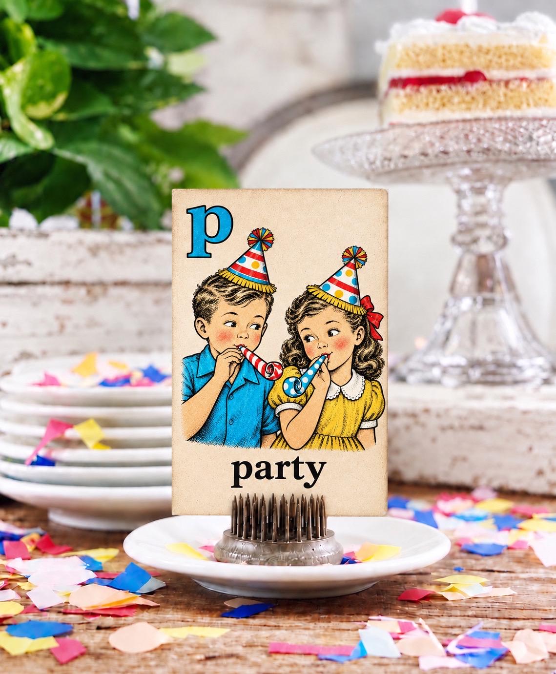 PARTY Flash Card Vintage Birthday Farmhouse Decor Party