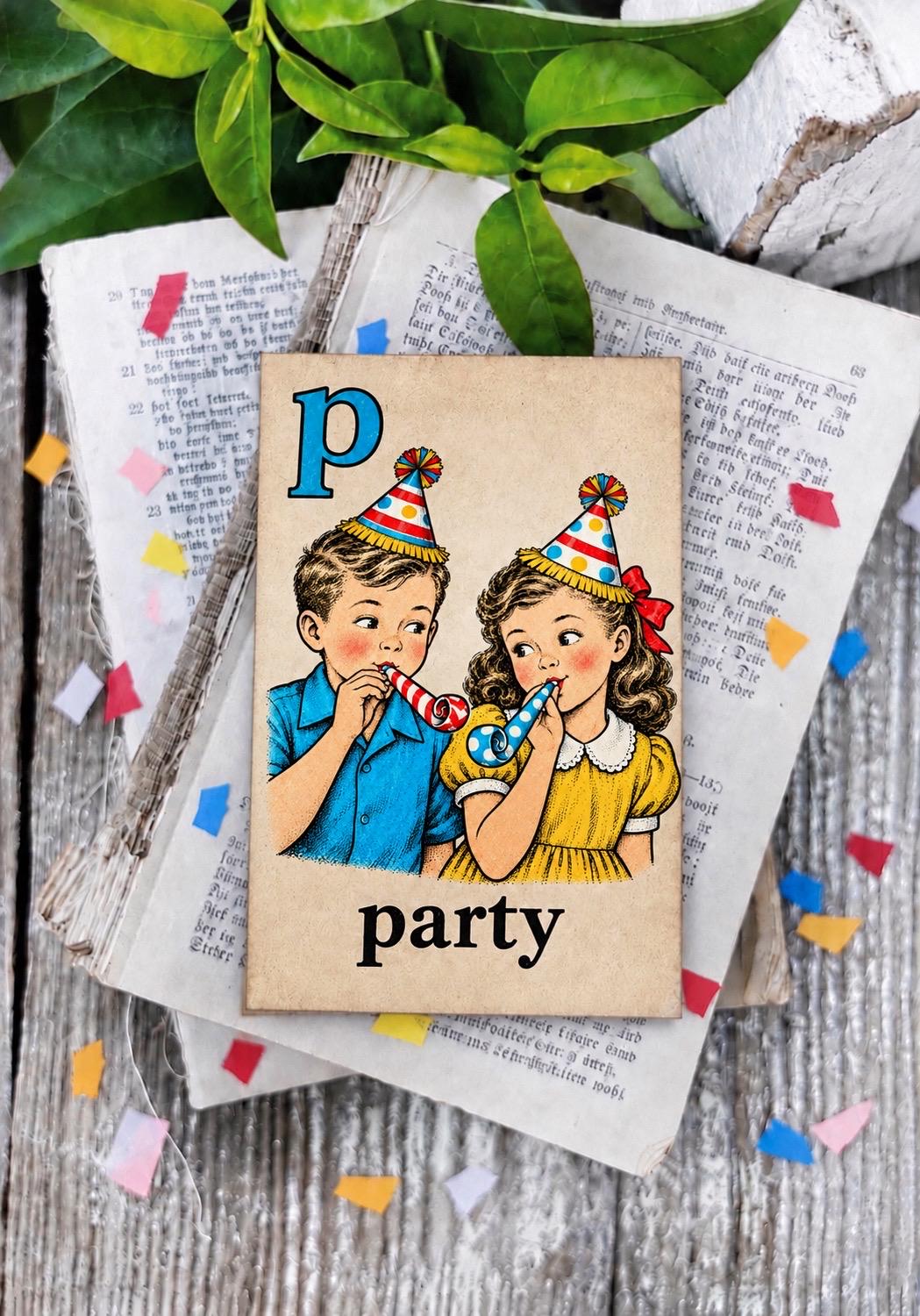 PARTY Flash Card Vintage Birthday Farmhouse Decor Party