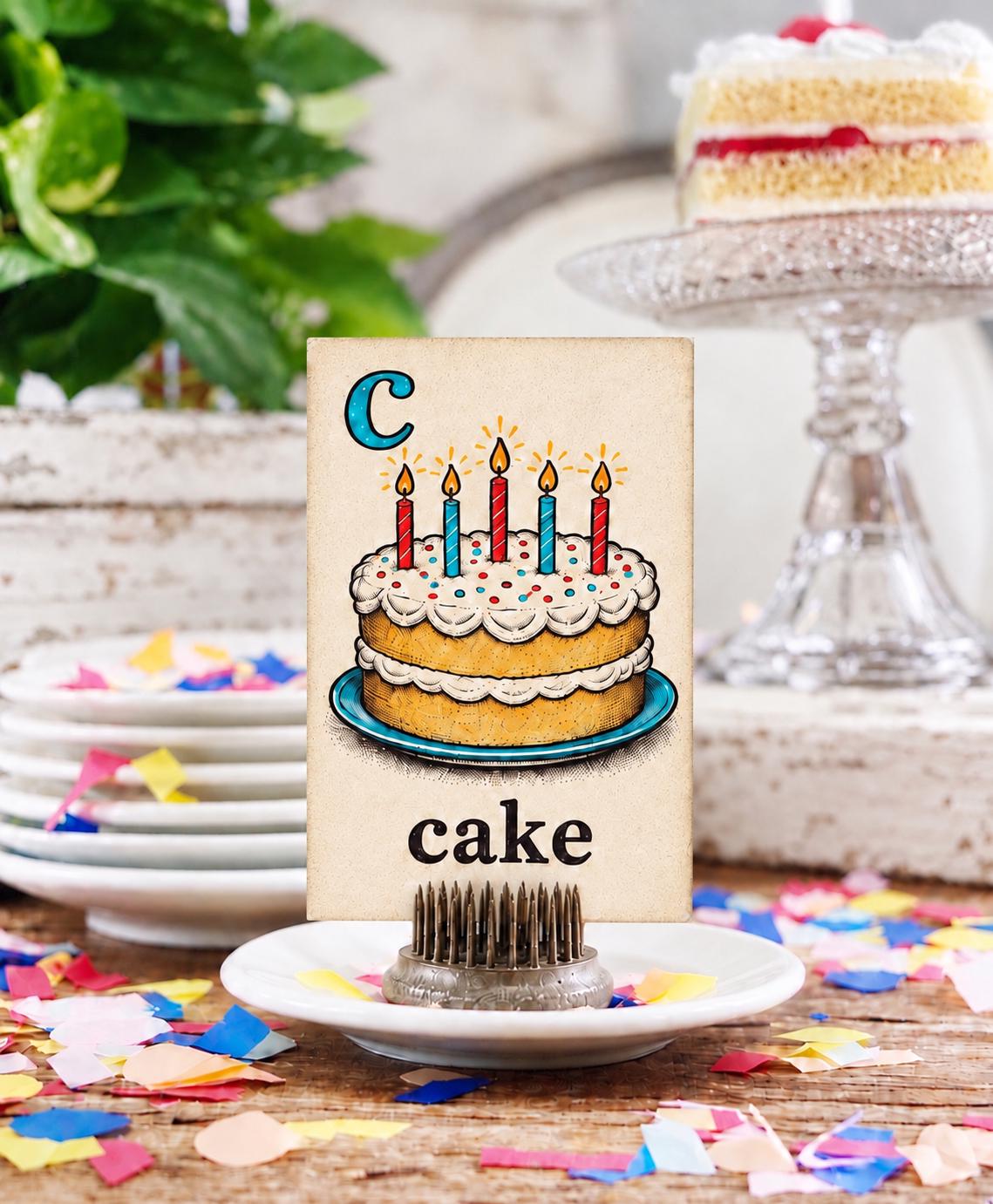 CAKE Flash Card Vintage Birthday Farmhouse Decor Party