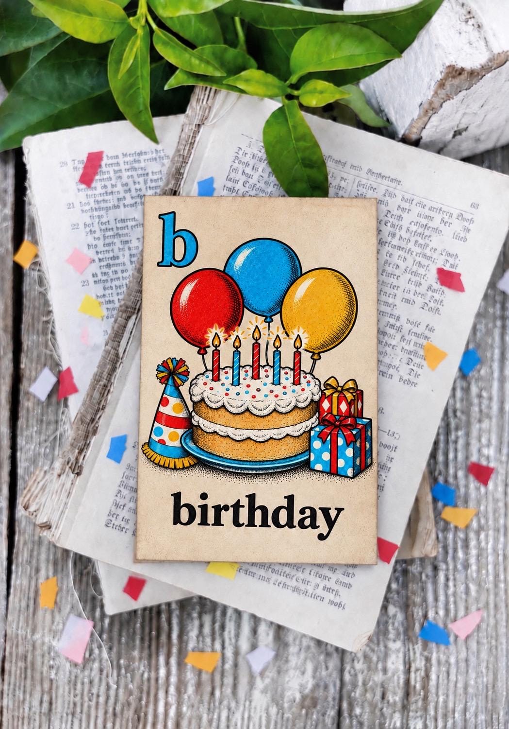 BIRTHDAY Flash Card Vintage Party Farmhouse Decor