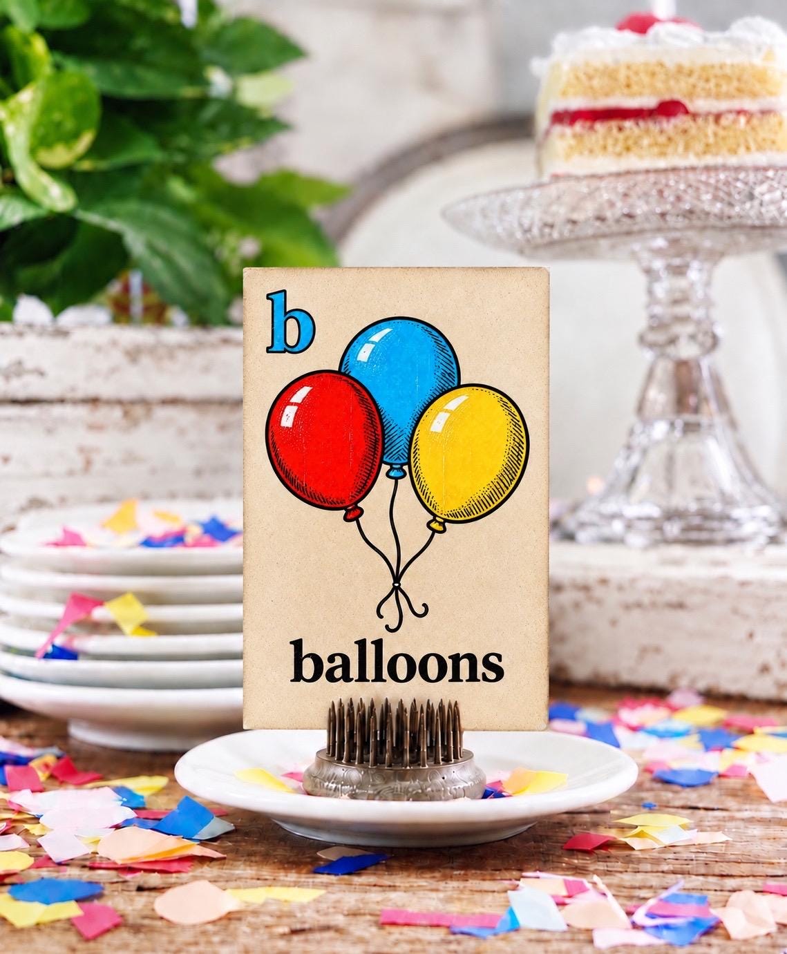 BALLOONS Flash Card Vintage Birthday Farmhouse Decor