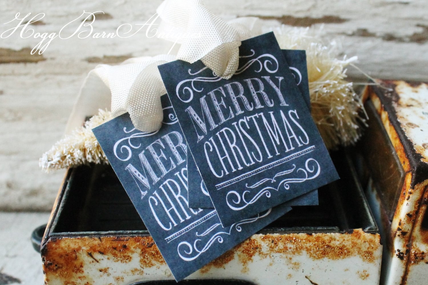 Christmas Gift Tags MERRY CHRISTMAS Chalkboard Farmhouse Decor Vintage French Country Shabby Chic Primitive Christmas