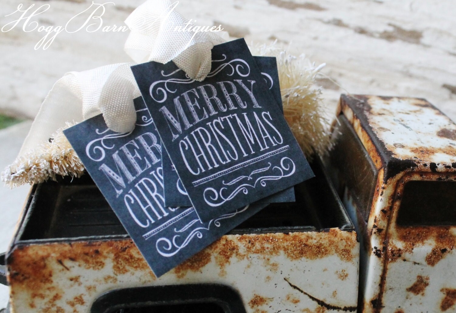 Christmas Gift Tags MERRY CHRISTMAS Chalkboard Farmhouse Decor Vintage French Country Shabby Chic Primitive Christmas