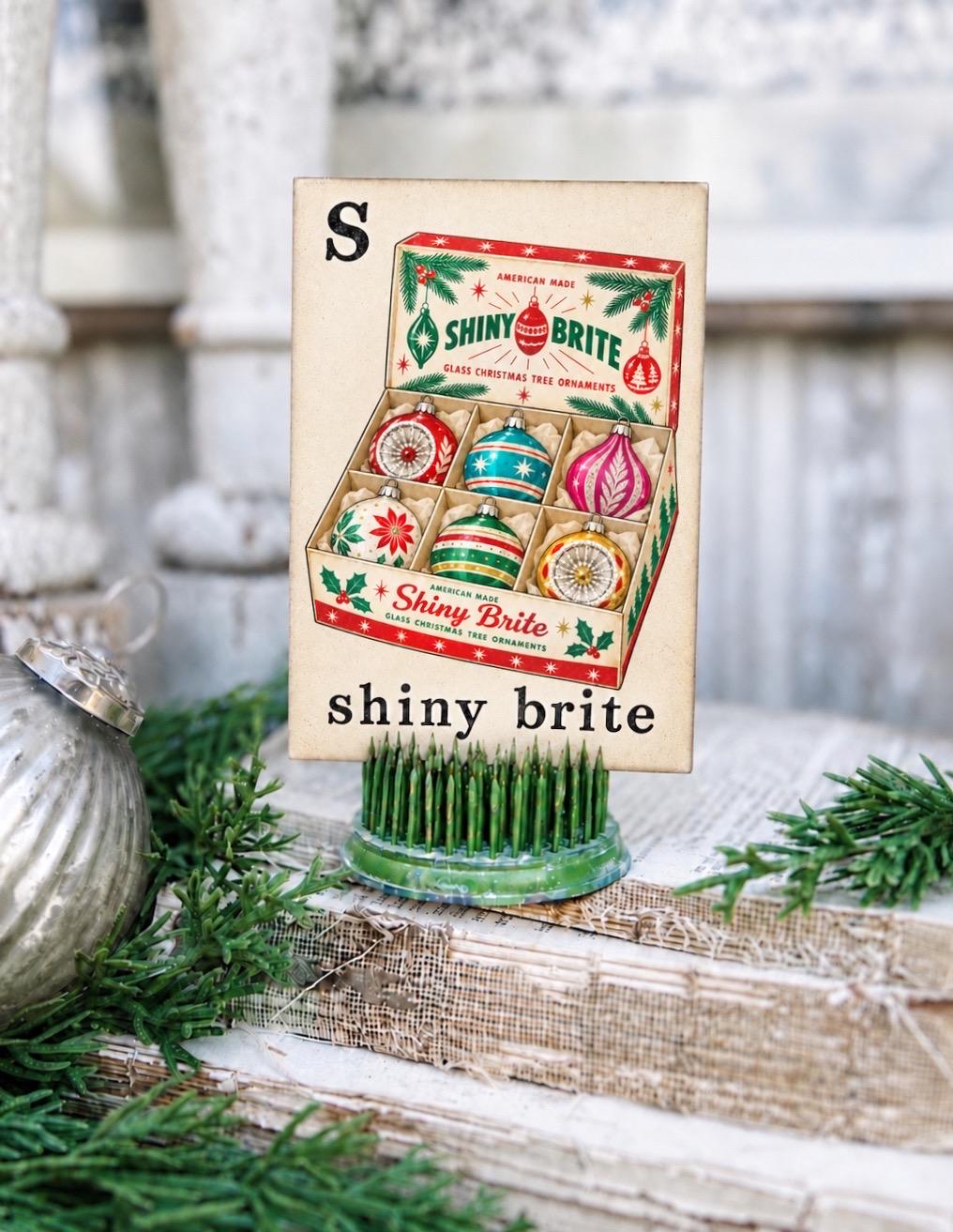 SHINY BRITE Flash Card Vintage Ornament Christmas Farmhouse Decor Party