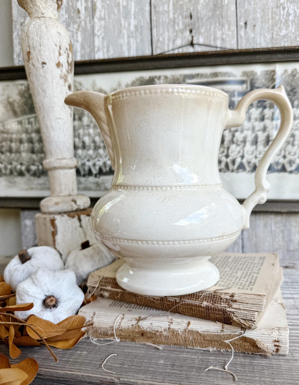 Antique White Ironstone PITCHER Farmhouse Decor Crazing BARRINGTON