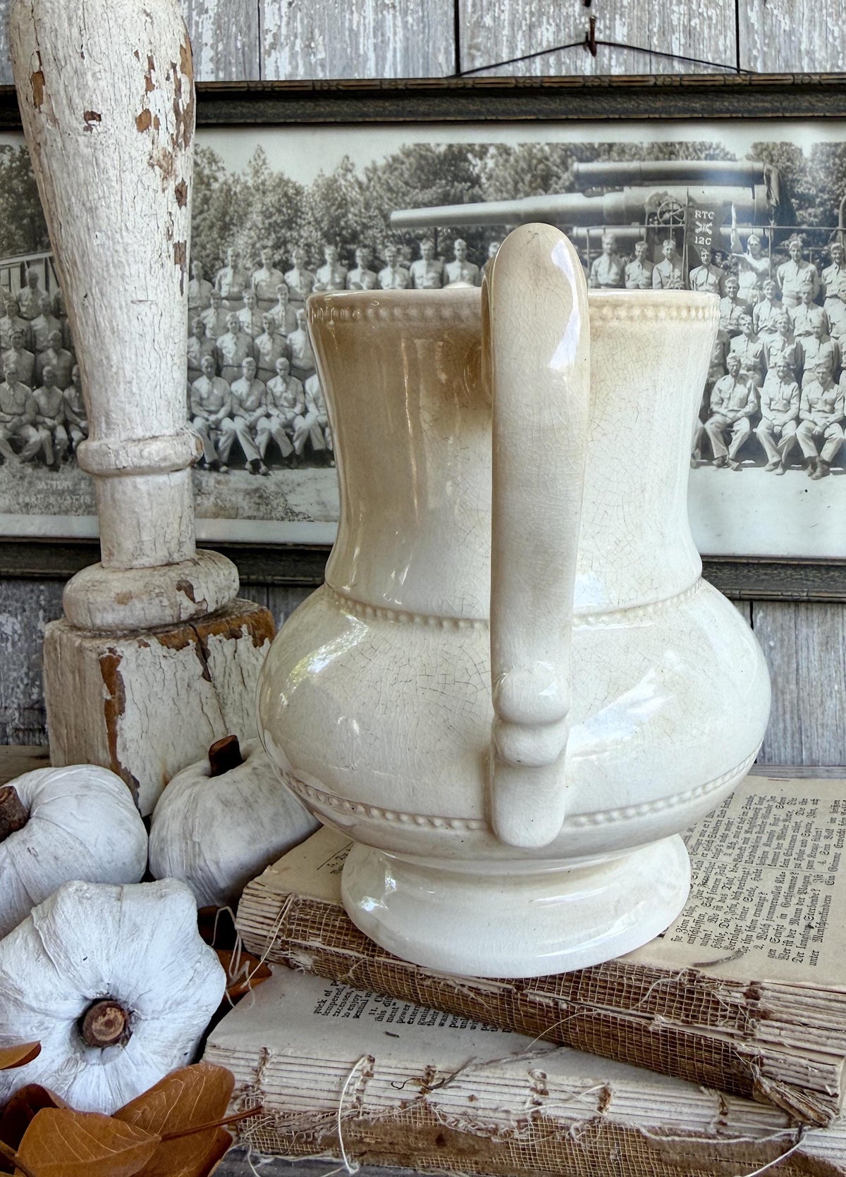 Antique White Ironstone PITCHER Farmhouse Decor Crazing BARRINGTON