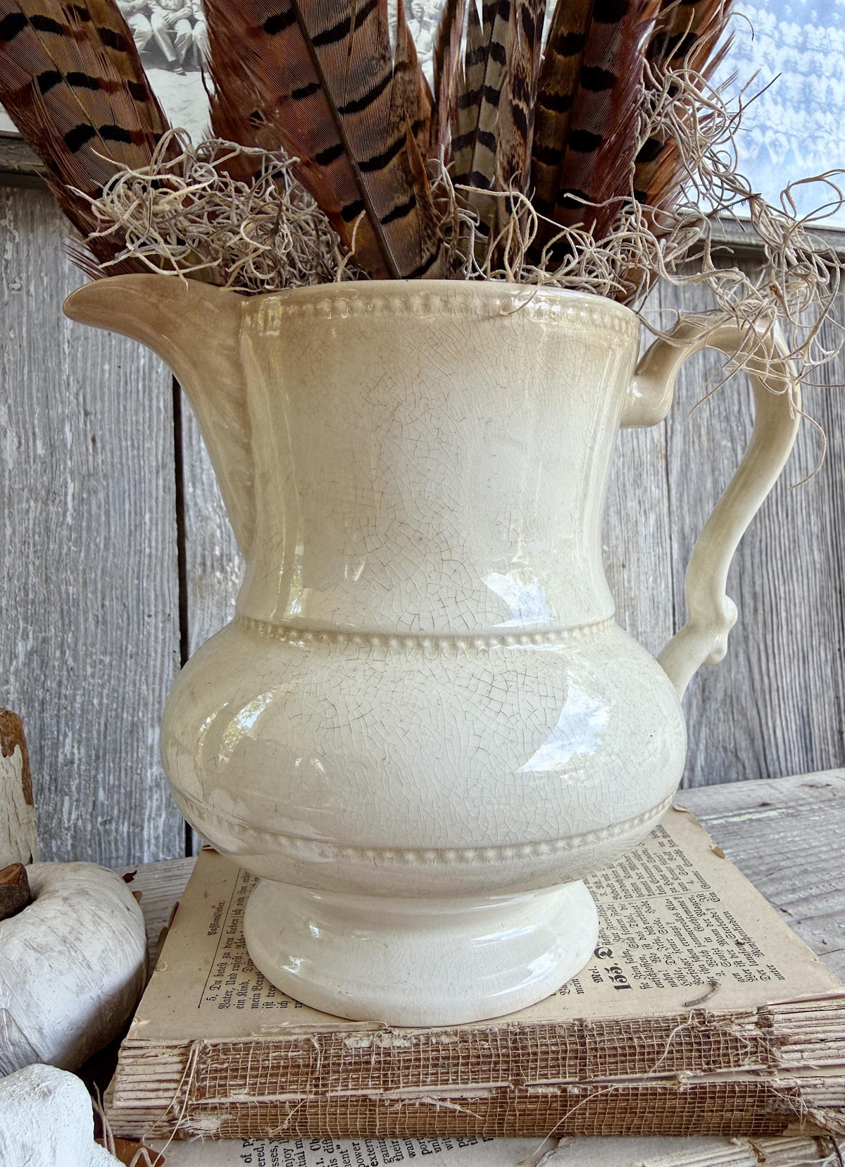 Antique White Ironstone PITCHER Farmhouse Decor Crazing BARRINGTON