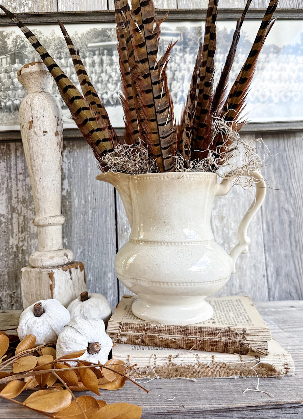 Antique White Ironstone PITCHER Farmhouse Decor Crazing BARRINGTON