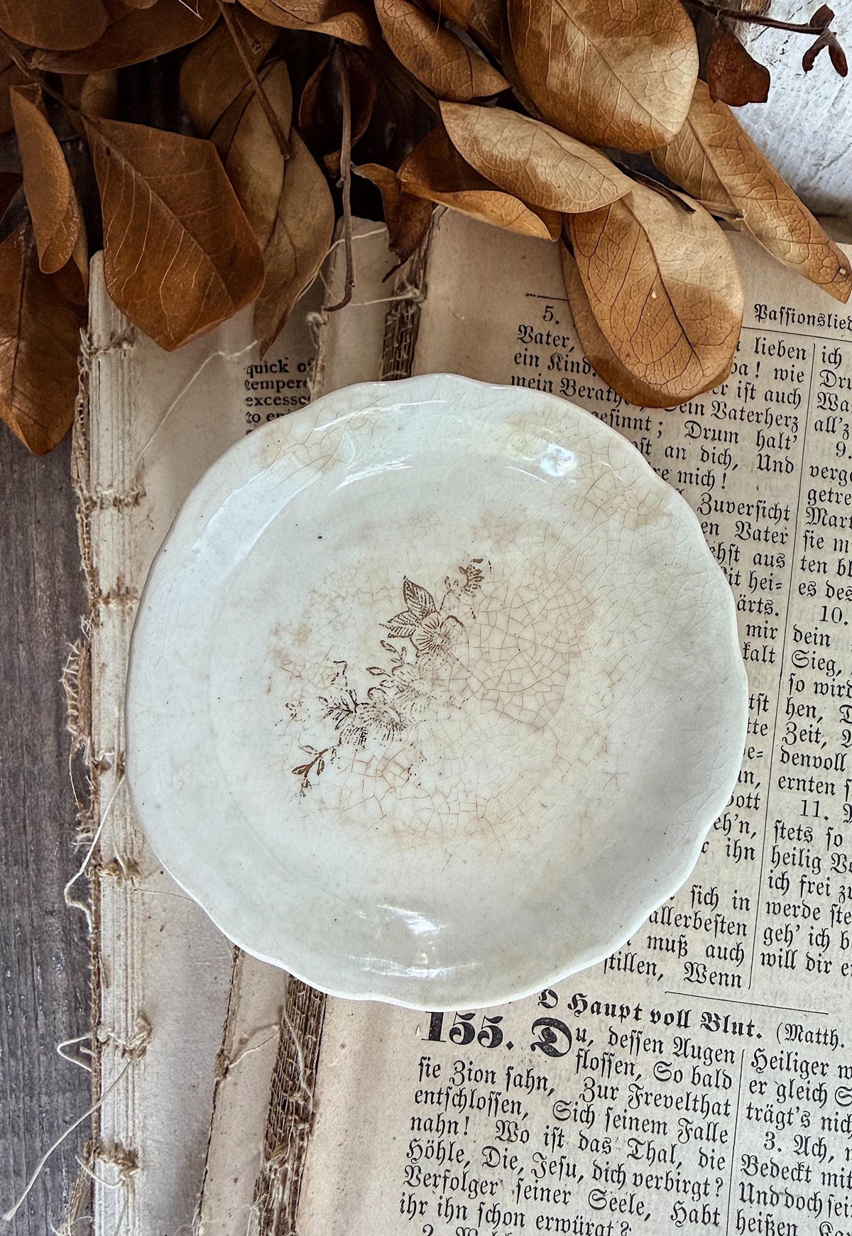 Antique White Ironstone Butter Pat Scallop Farmhouse Decor Crazing