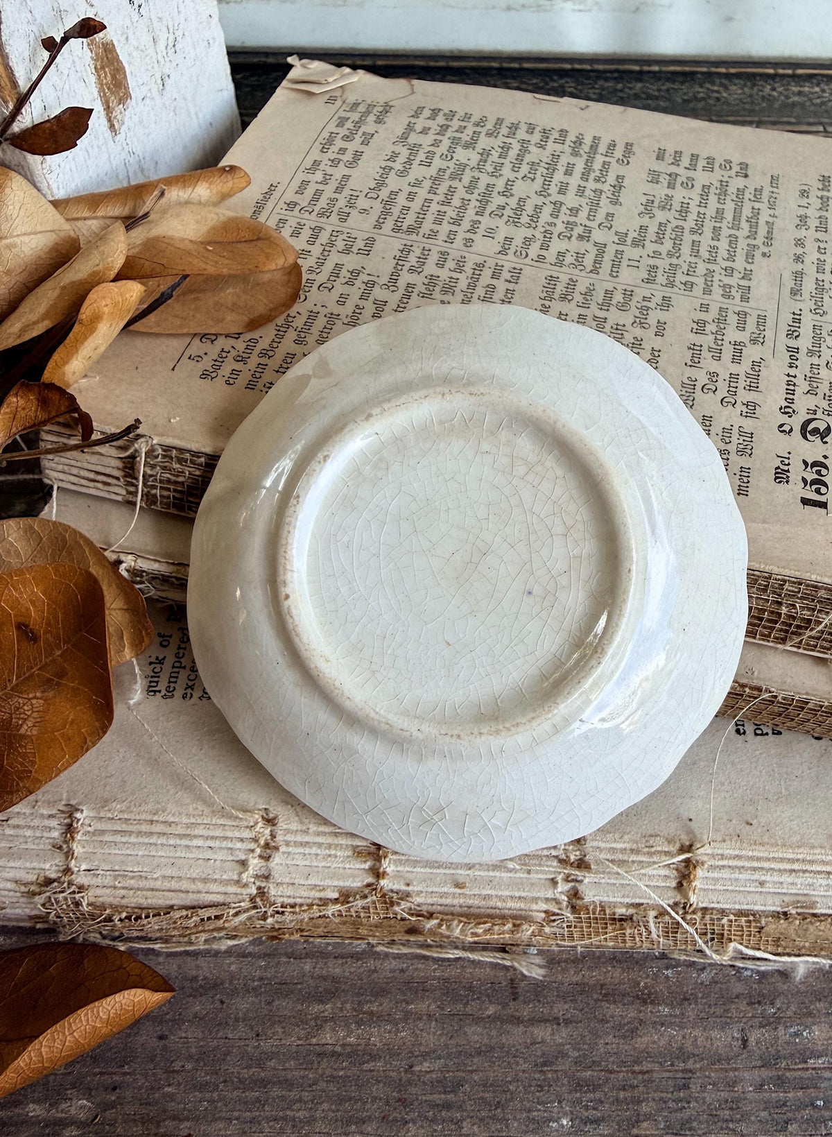 Antique White Ironstone Butter Pat Scallop Farmhouse Decor Crazing