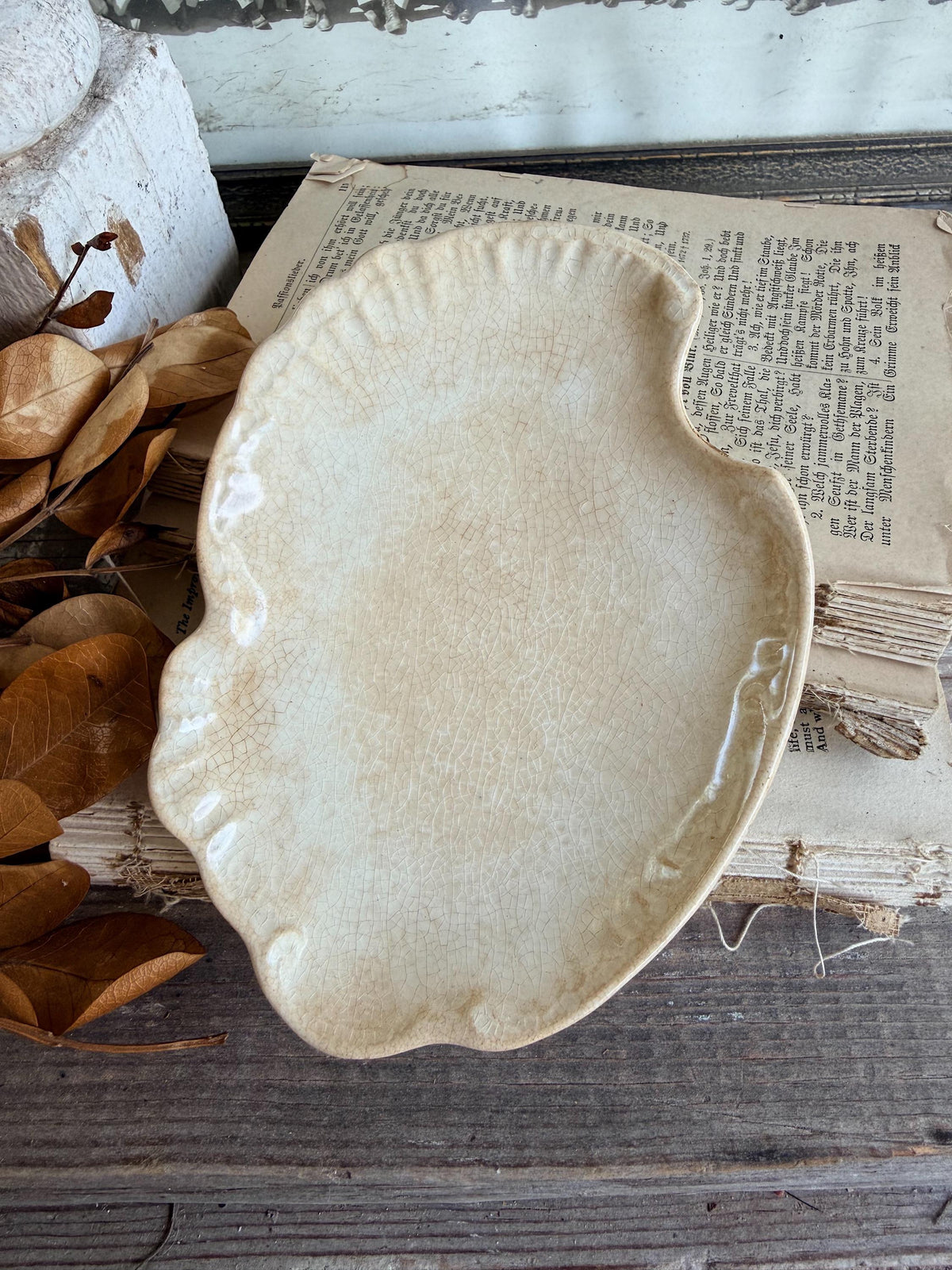 Antique La Belle China Dish – Small Ironstone Platter, Vintage White Crazing Tray, Farmhouse Decor