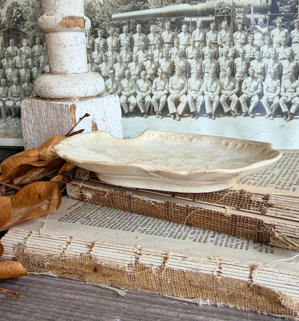 Antique La Belle China Dish – Small Ironstone Platter, Vintage White Crazing Tray, Farmhouse Decor