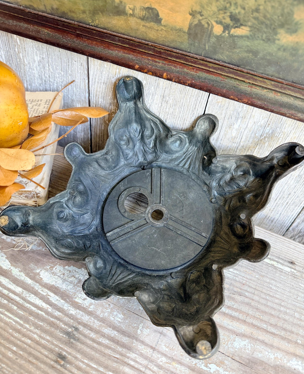 Antique Metal Brass BRONZE Ornate Lamp Base Pedestal Light Part Architectural Industrial Salvage Farmhouse Decor