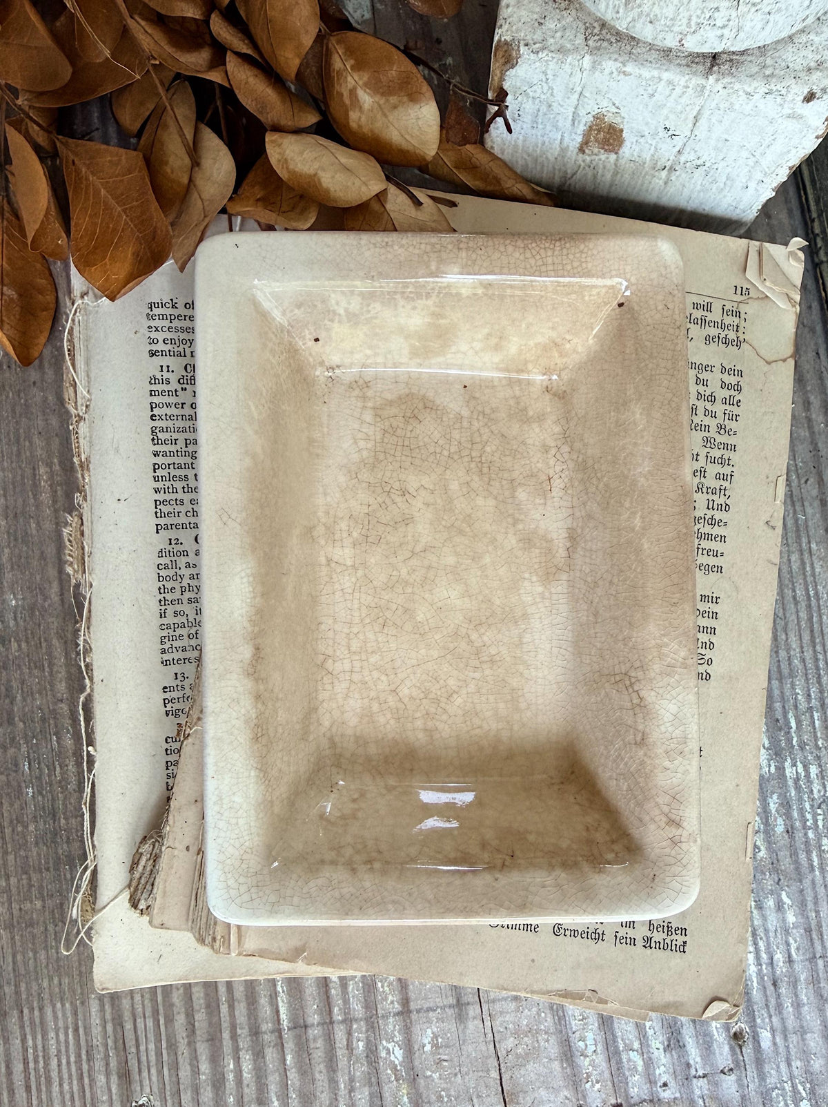 Antique White Ironstone Soap Dish Bowl Farmhouse Decor Crazing OPCO