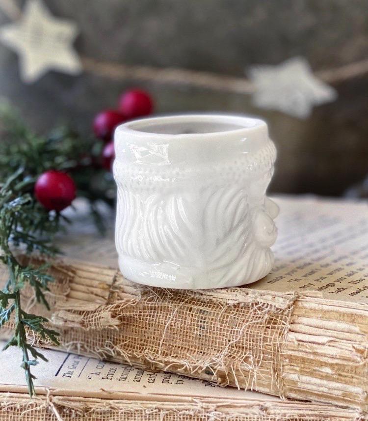Vintage Ironstone Santa Claus Cup Mini Mug Santa WHITE Farmhouse Christmas Decor