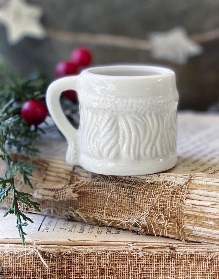 Vintage Ironstone Santa Claus Cup Mini Mug Santa WHITE Farmhouse Christmas Decor
