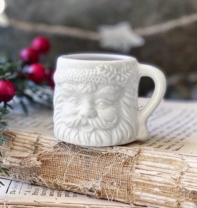Vintage Ironstone Santa Claus Cup Mini Mug Santa WHITE Farmhouse Christmas Decor
