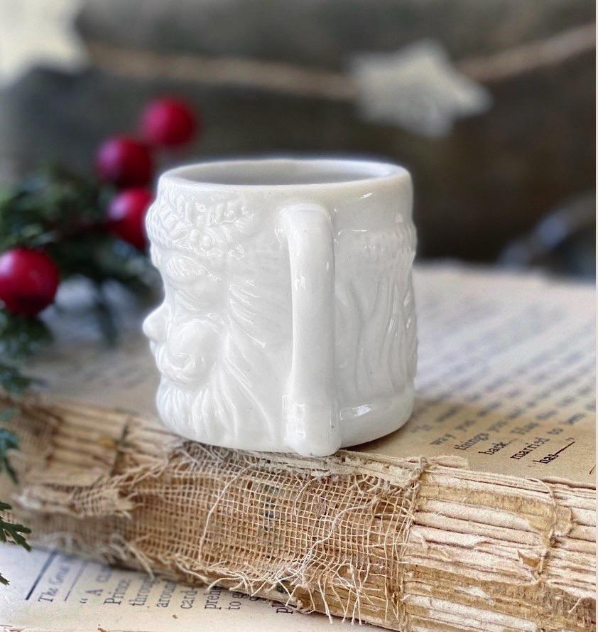 Vintage Ironstone Santa Claus Cup Mini Mug Santa WHITE Farmhouse Christmas Decor