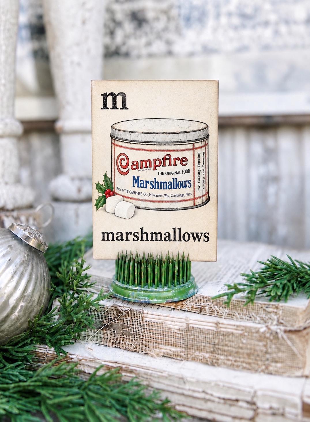 MARSHMALLOWS Campfire Flash Card Vintage Christmas Farmhouse Decor Party