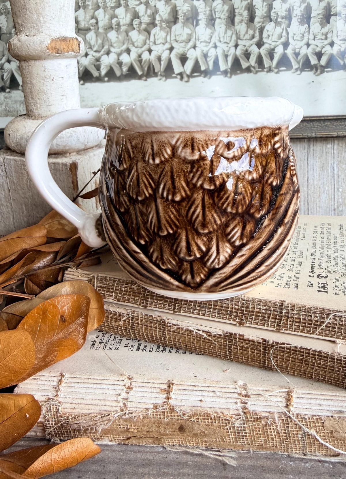 Vintage Ironstone OWL Mug FALL Christmas Winter Decor Enesco Japan