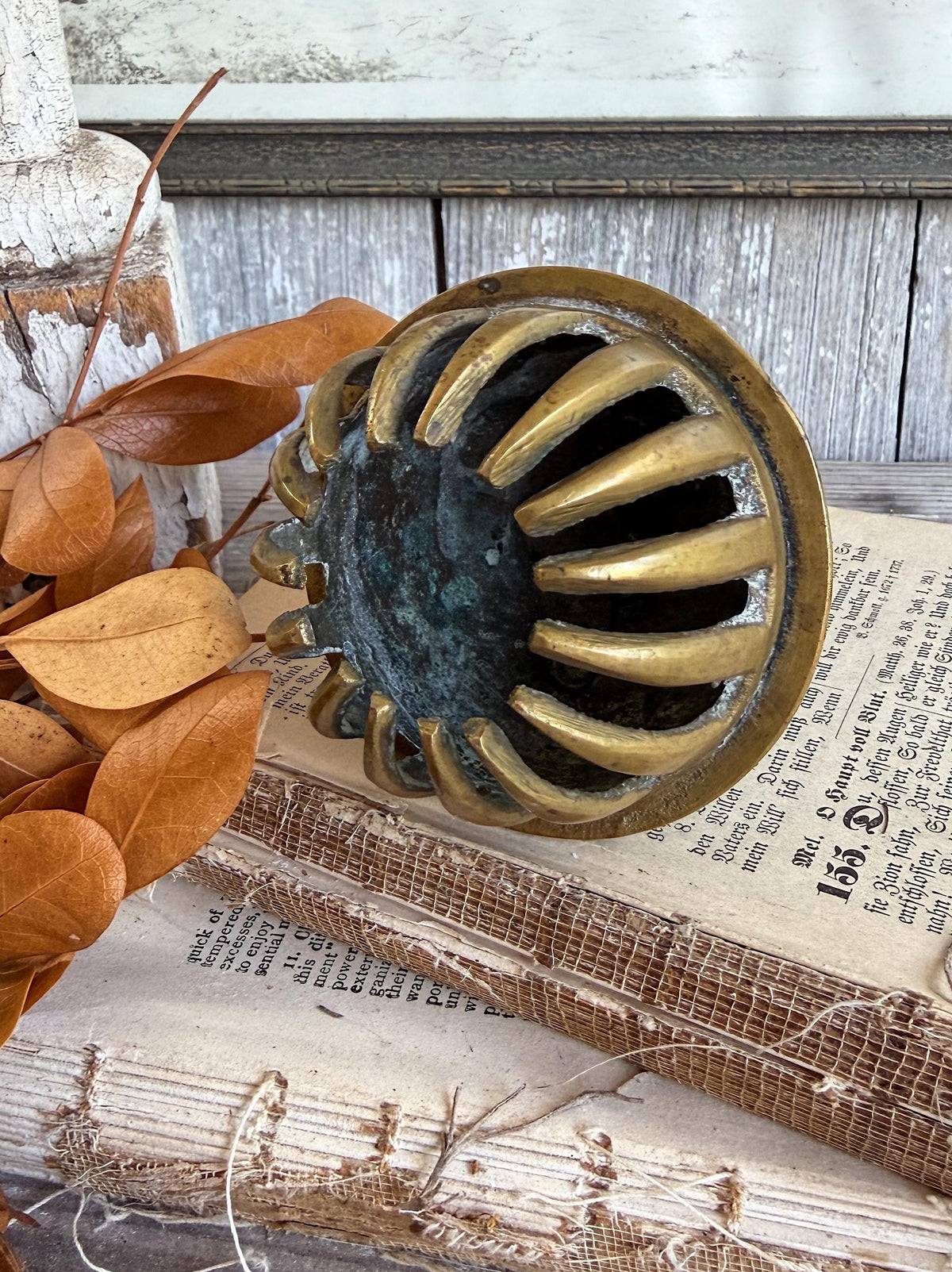 Vintage Brass Claw Bell Etched Handheld Dinner Farmhouse Decor Primitive
