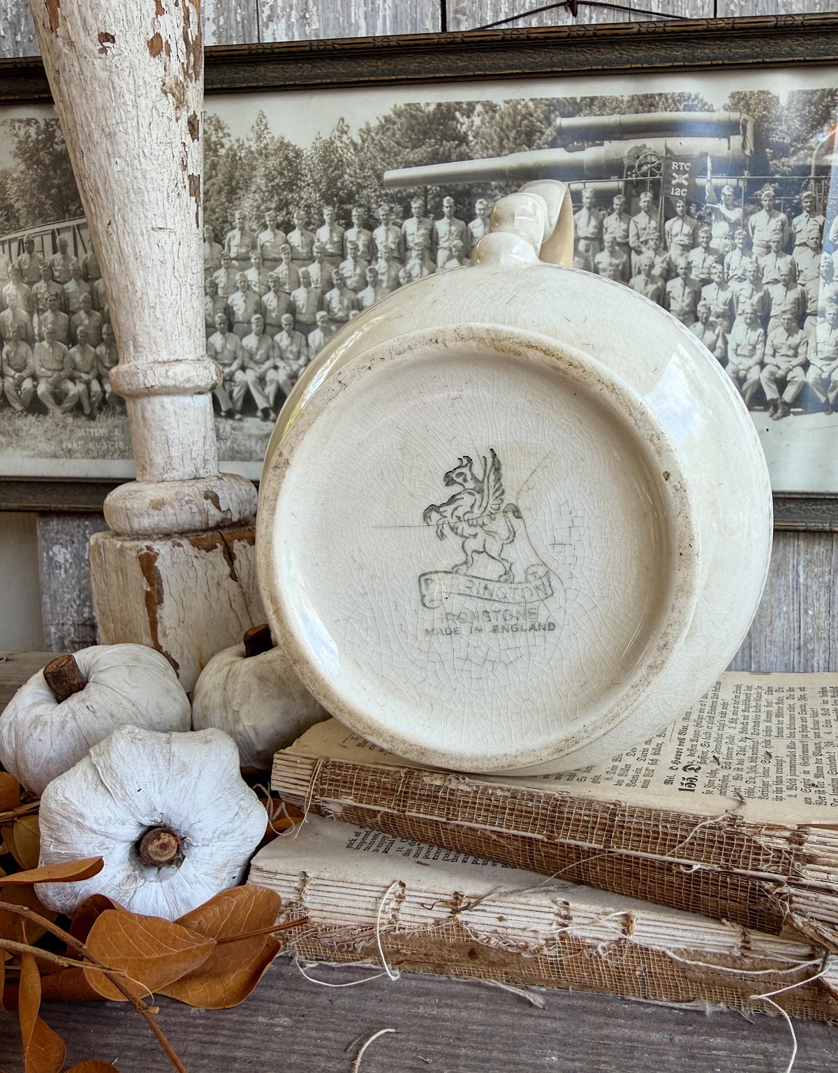 Antique White Ironstone PITCHER Farmhouse Decor Crazing BARRINGTON