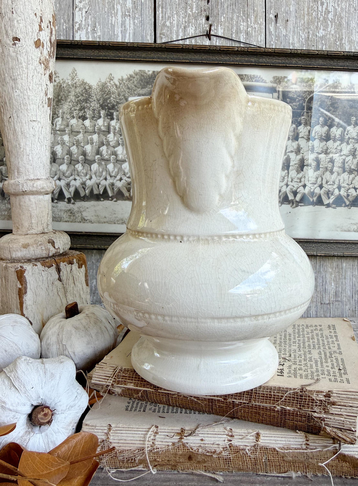 Antique White Ironstone PITCHER Farmhouse Decor Crazing BARRINGTON