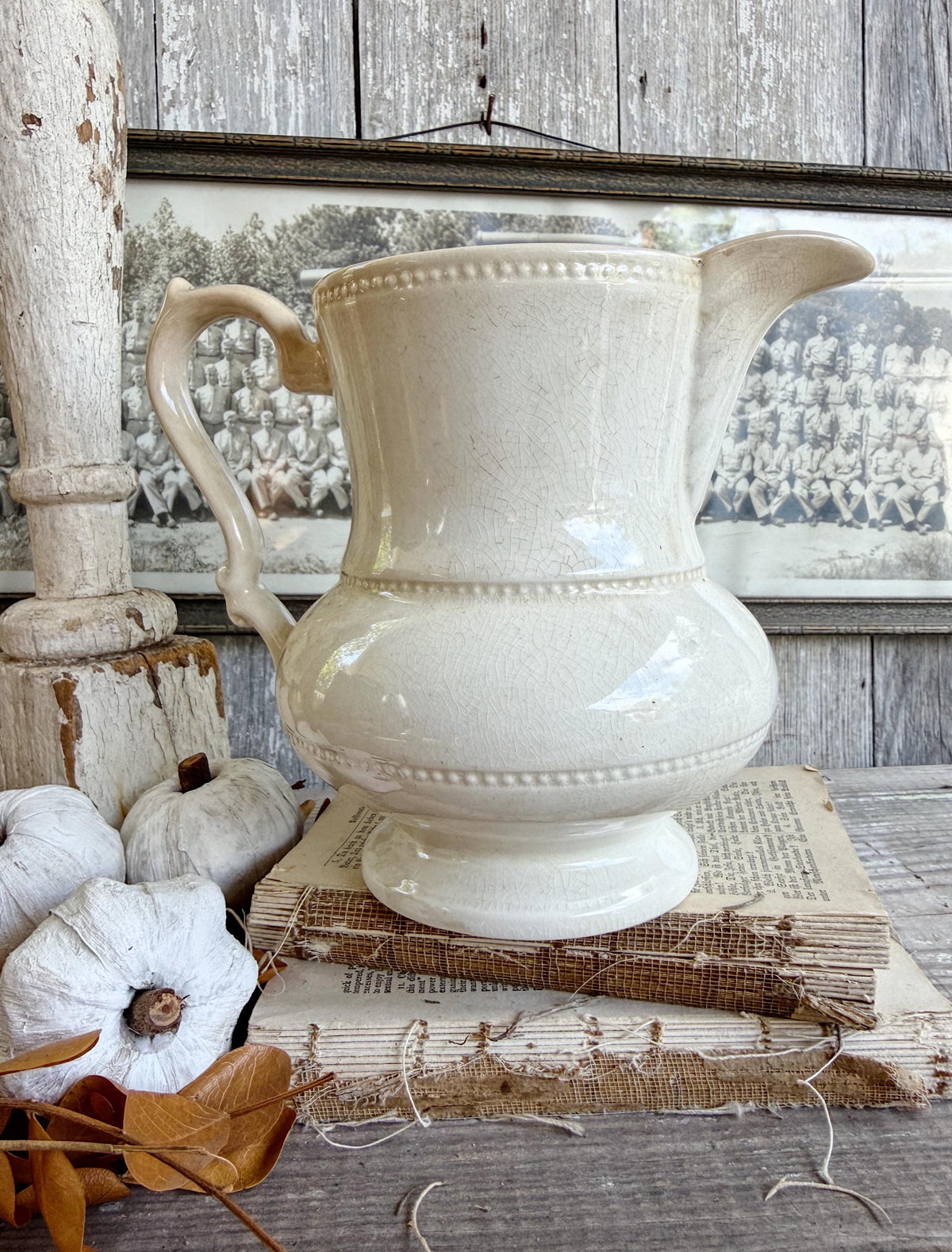 Antique White Ironstone PITCHER Farmhouse Decor Crazing BARRINGTON