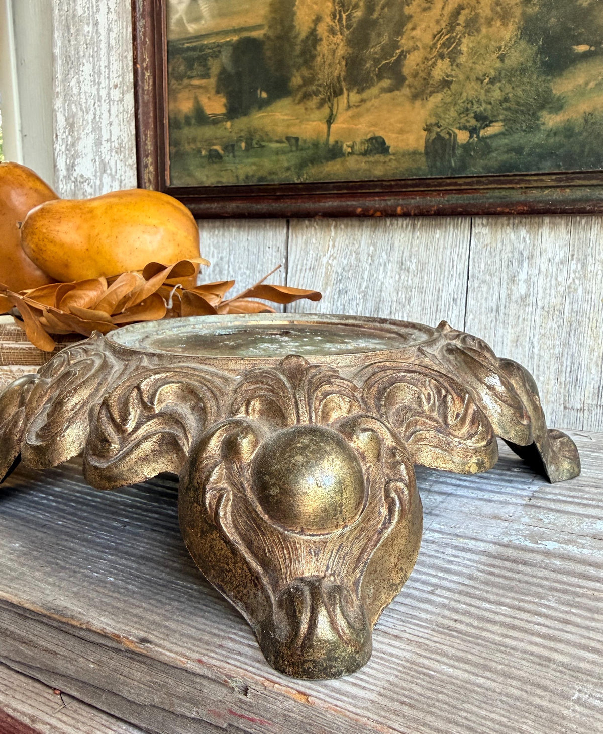 Antique Metal Brass BRASS Ornate Lamp Base Pedestal Light Part Architectural Industrial Salvage Farmhouse Decor