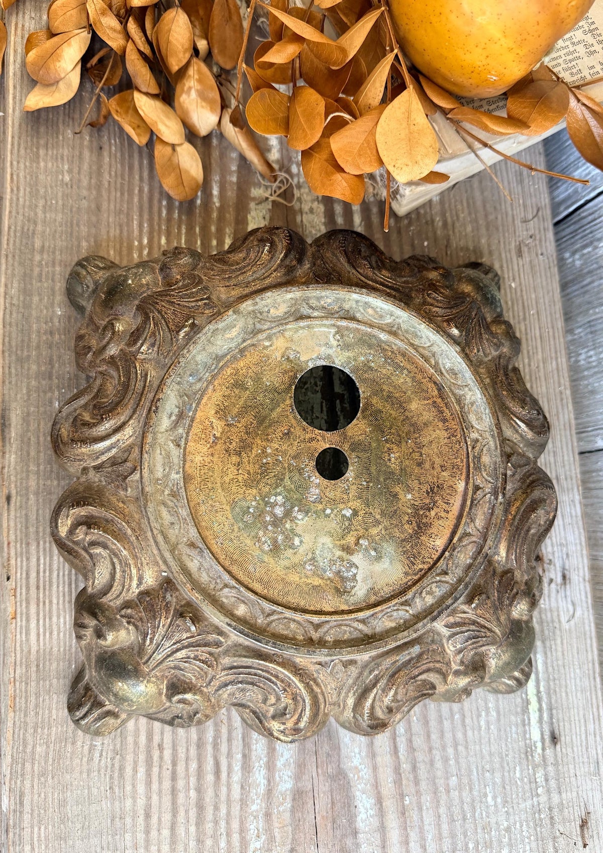 Antique Metal Brass BRASS Ornate Lamp Base Pedestal Light Part Architectural Industrial Salvage Farmhouse Decor