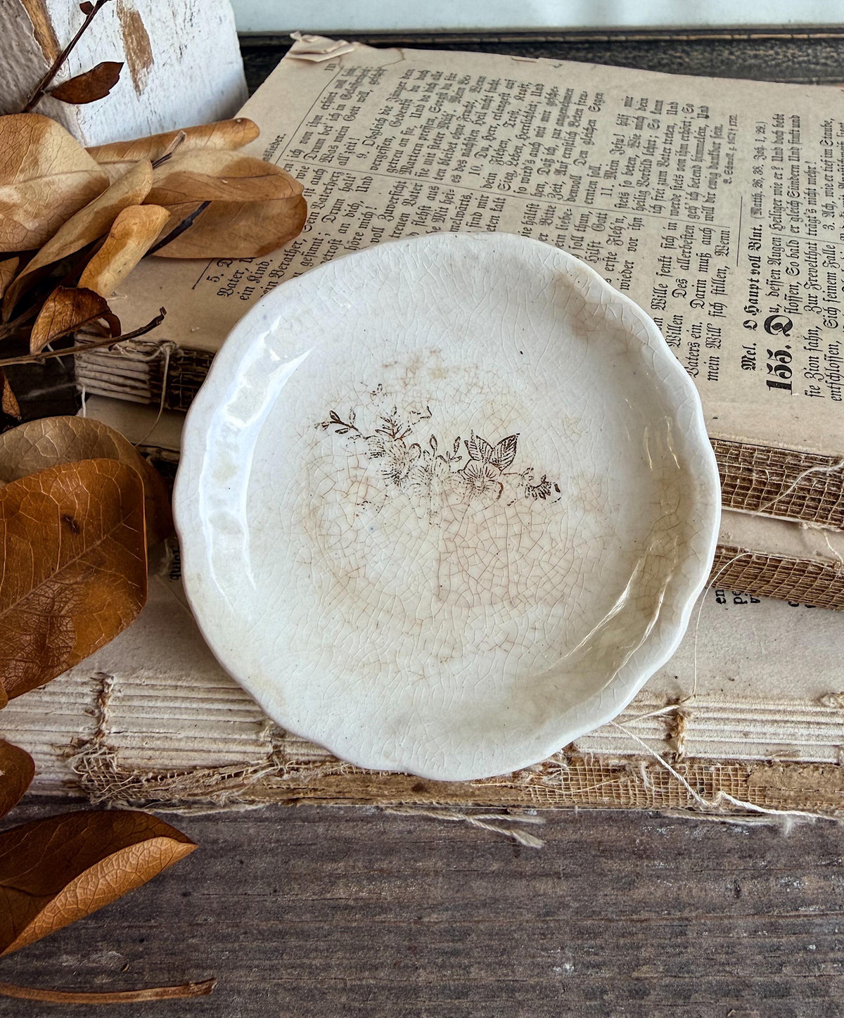 Antique White Ironstone Butter Pat Scallop Farmhouse Decor Crazing