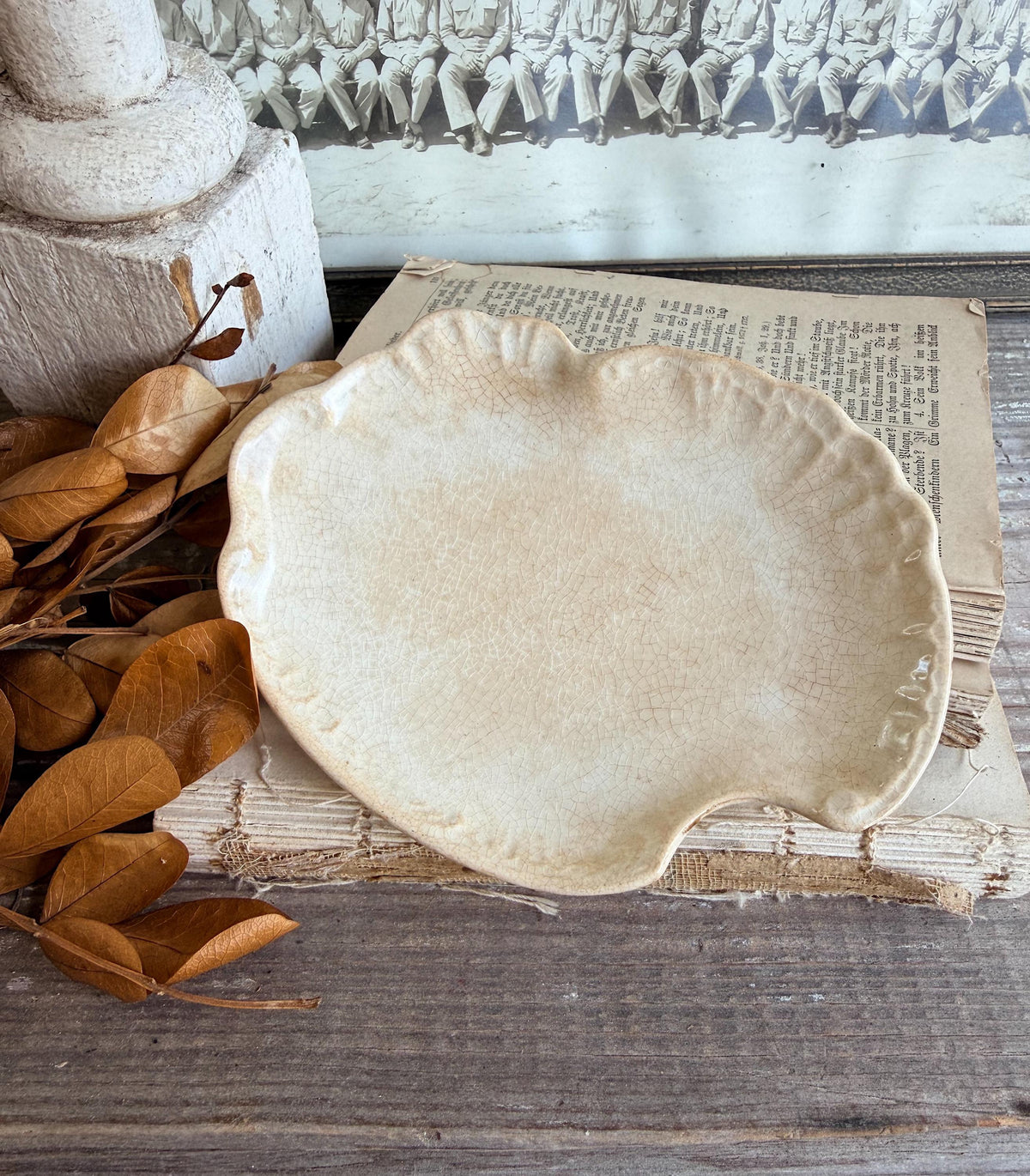 Antique La Belle China Dish – Small Ironstone Platter, Vintage White Crazing Tray, Farmhouse Decor