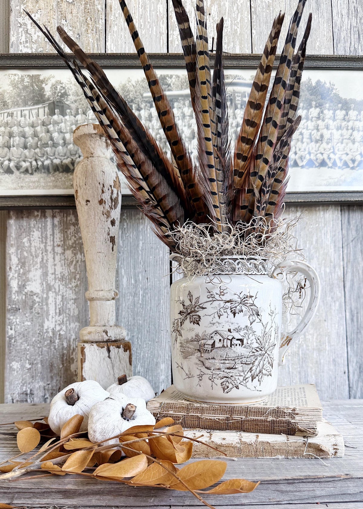 Antique Ironstone Pitcher Brown Transferware Royal England Farmhouse Decor