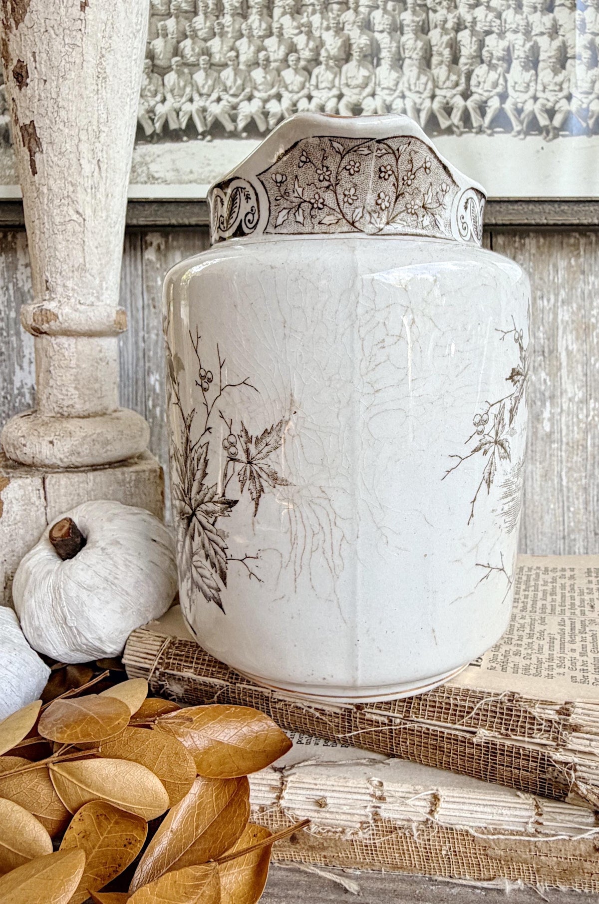 Antique Ironstone Pitcher Brown Transferware Royal England Farmhouse Decor