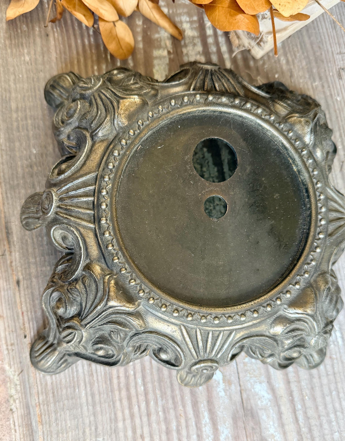 Antique Metal Brass BRONZE Ornate Lamp Base Pedestal Light Part Architectural Industrial Salvage Farmhouse Decor