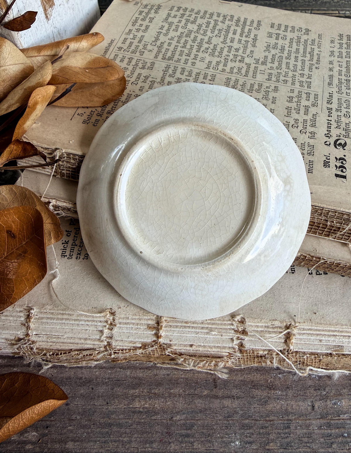 Antique White Ironstone Butter Pat Scallop Farmhouse Decor Crazing