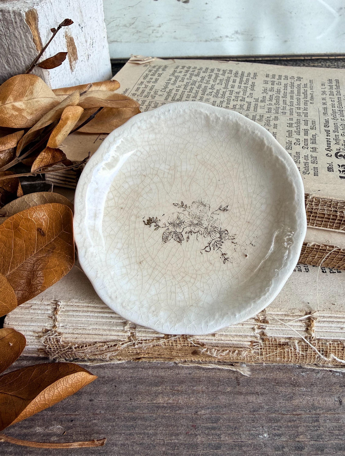 Antique White Ironstone Butter Pat Scallop Farmhouse Decor Crazing