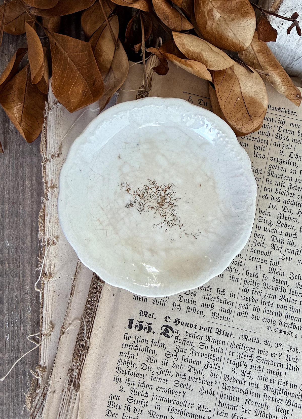 Antique White Ironstone Butter Pat Scallop Farmhouse Decor Crazing