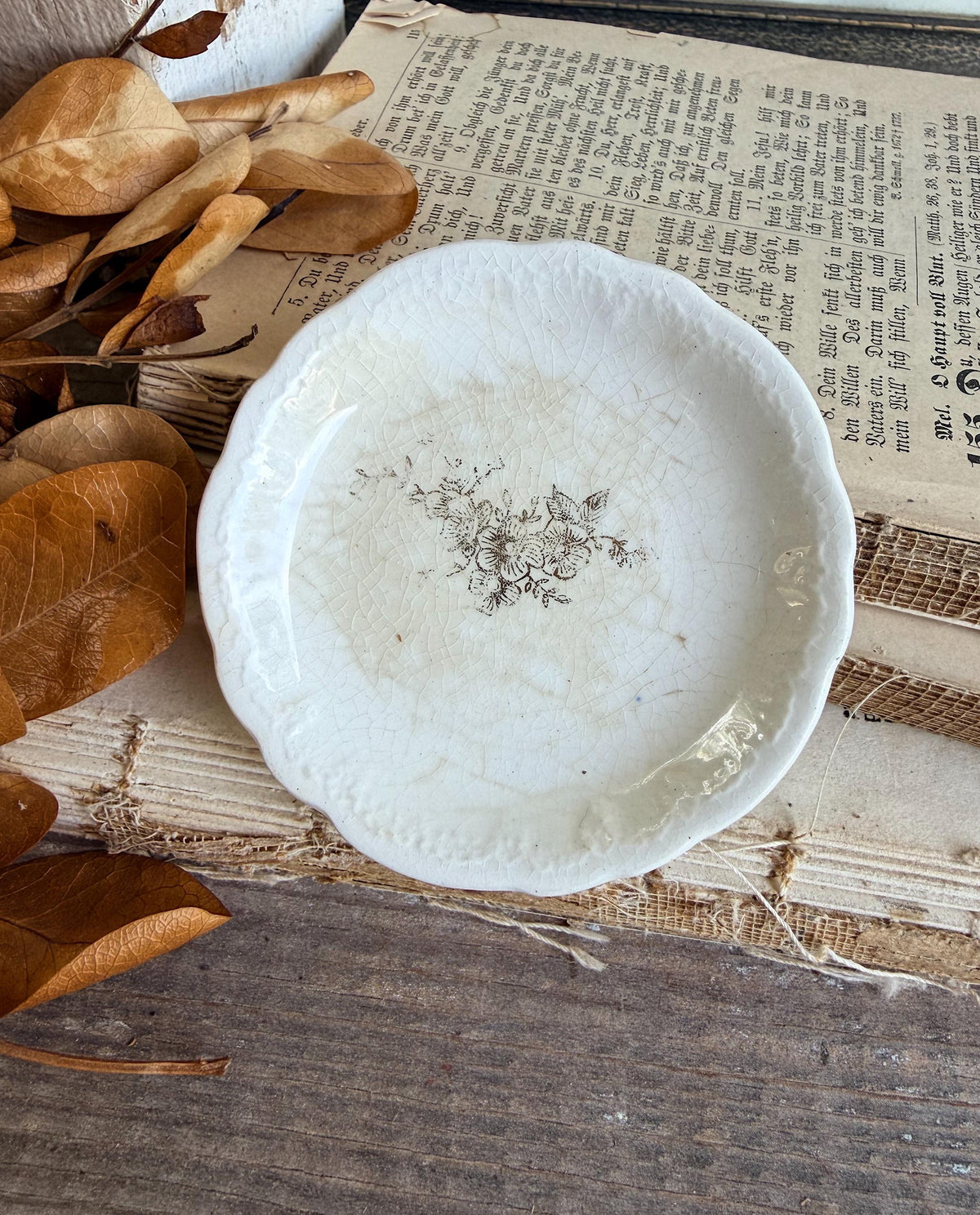 Antique White Ironstone Butter Pat Scallop Farmhouse Decor Crazing